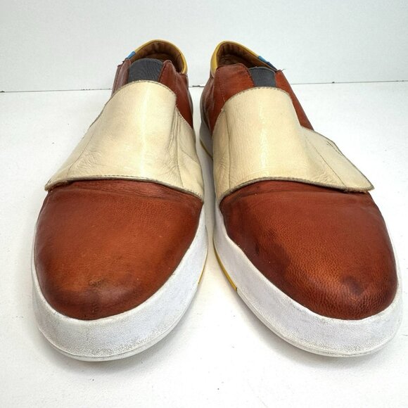 John Fluevog Kickback Moving Sneakers Shoes Mens Size 13 Orange Leather Casual - Picture 2 of 11